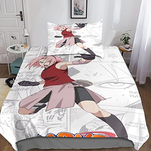Juego De Cama De Impreso En 3D Con Almohada, Comforter Cover Naruto Women Collection Edredón Con Cremallera, Haruno Sakura Funda Edredón Microfibra Suave Kinder Und Erwachsene Nórdica Single(135x200cm
