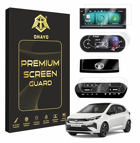 Image of OHAYO 4-in-1 Screen Protector Set for Tata Altroz 2025 | 10.25 inch Infotainment (Thin Edge) + Steering + AC Panel + 4 inch Instrument Cluster Guard | HD Clear | Water Resistant | Anti-Scratch | For Creative / Creative S (Not Tempered Glass)