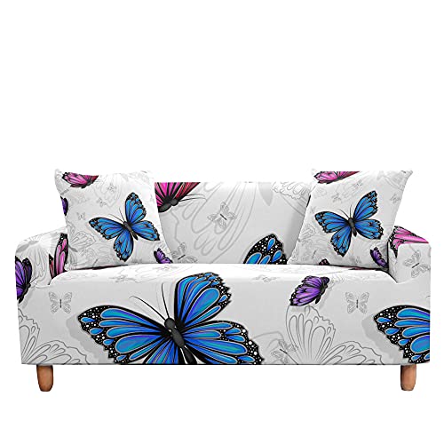 Chaise longue canapé en forme de L housse élastique imprimé papillon - 2