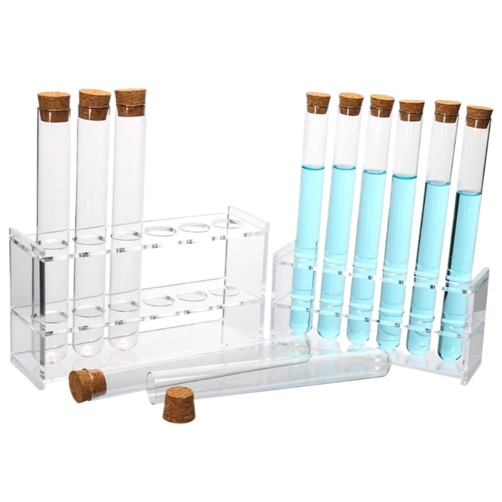 Reagenzgläser Aus Glas Mit Ständer, Klare Reagenzgläser Mit Korkstopfen Und Acrylhalter Mit 6 Löchern, Set Für Experimente, Dekoration Und Bastelarbeiten(5 holes 35 * 200 with bracket)