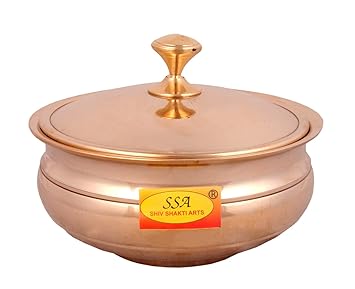Shiv Shakti Arts Pure Bronze Kansa Handi, 900 ML - Serving Donga | Bowl | Casserole for Serving Food, Tableware/Serveware - (Gold) 1 Piece