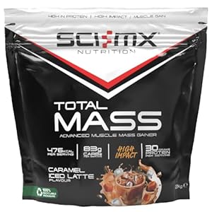SCI-MX Total Mass – Advanced Muscle Mass Gainer Protein Powder – Muscle Growth & Weight Gain – Caramel Iced Latte • 32g Protein + 477 Calories per Serving • 2kg