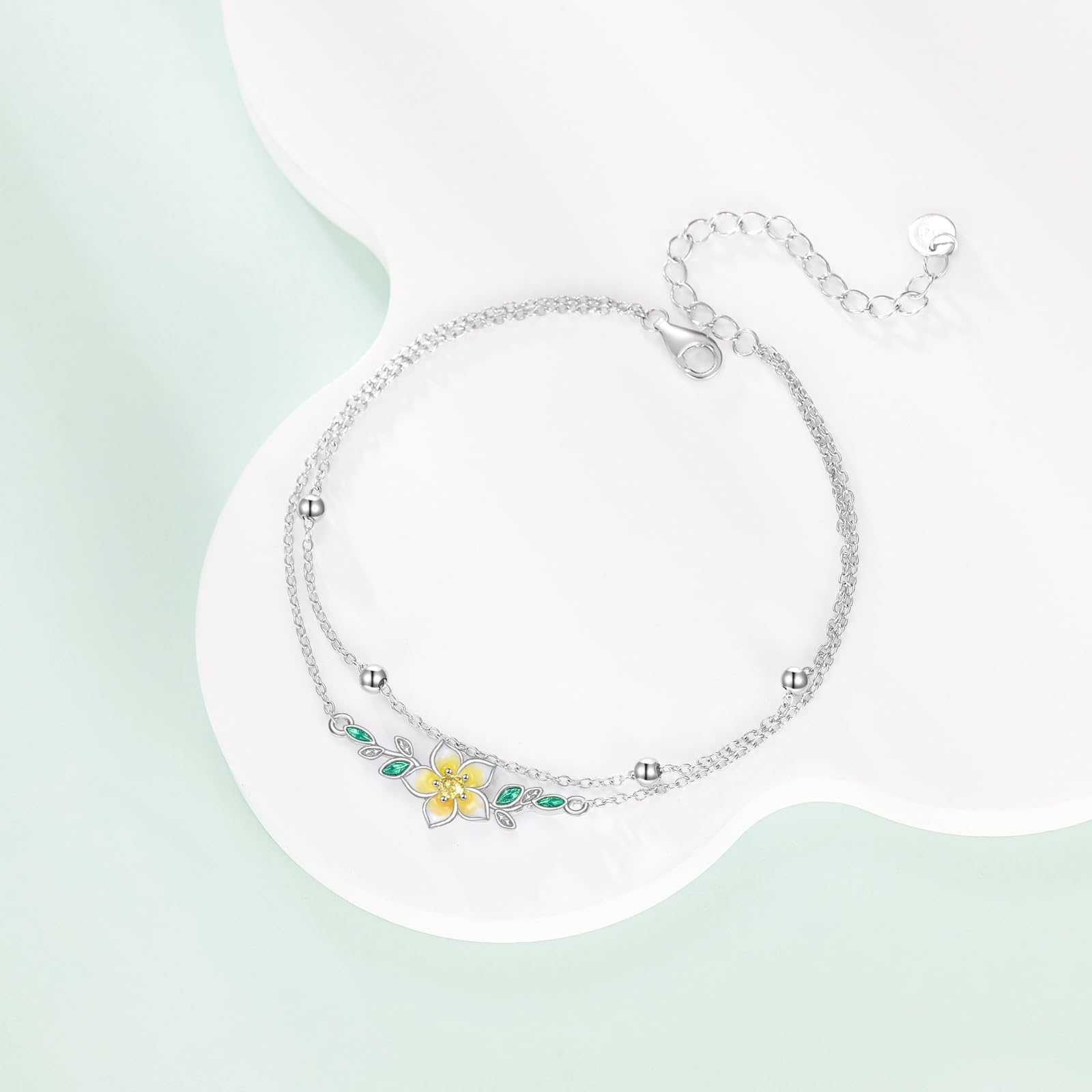 YFN Bracciale in argento sterling 925, a doppio strato, con fiori, alla moda, regalo di compleanno, per signore, madre, nonna