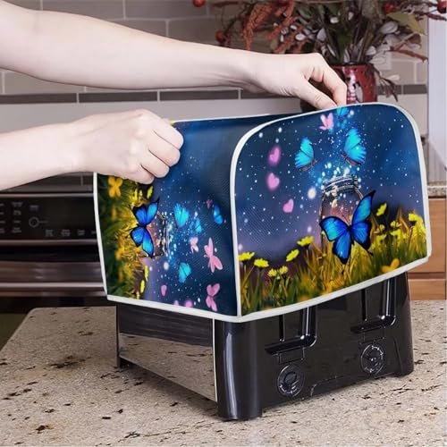 Image of Talayituse Butterfly Heart Flower Print 2 Slice Toaster Covers Dust Protection Bread Maker Covers Toaster Oven Cloth Cover Kitchen Accessories Washable Appliance Cover with Handle