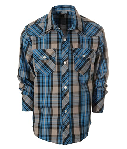 Image of Gioberti Boys Casual Western Plaid Long Sleeve Pearl Snaps Shirt