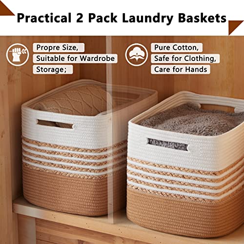 Sixdove Baskets 2 Pack, Large Storage Baskets For Organizing, Luandry Basket For Closet,Cotton Rope Blanket Basket For Storage, Toy Storage Basket For Living Room, Laundry Room, Bedroom-Brown #TOP2