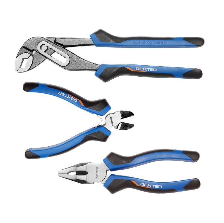 Dexter - Lot de 3 pinces - Pratique et solide - 1 pince universelle - 1 pince multiprise - 1 pince coupante - Garantie 5 ans