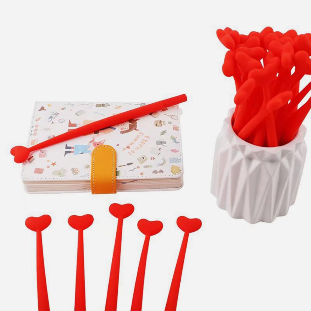 Alipis Set 10 Penne Sfera Gel Forma Cuore Rosse per Studenti Penna in Plastica Scrittura Scorrevole e Facile da Usare per Scuola e Ufficio