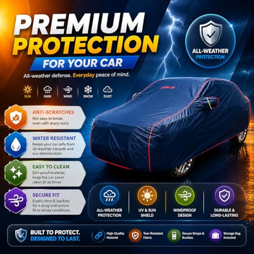 Image of Able Parashuit Blue WR Water Resistance Car Body Cover with Mirror Pockets and Driver Door Zipper Compatible for Honda BRIO (2018 to Till Now Model)