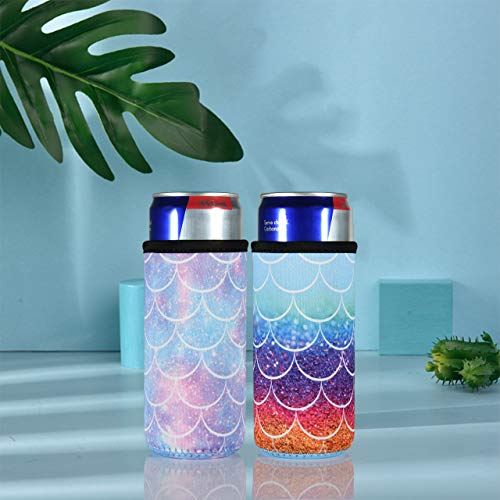 Bluecell Pack of 3 Neoprene Insulators Beer Can Sleeves Fit for 12oz Slim Drink Beer Cans (Fish-Scale Pattern (3pcs)) - Thumbnail 3
