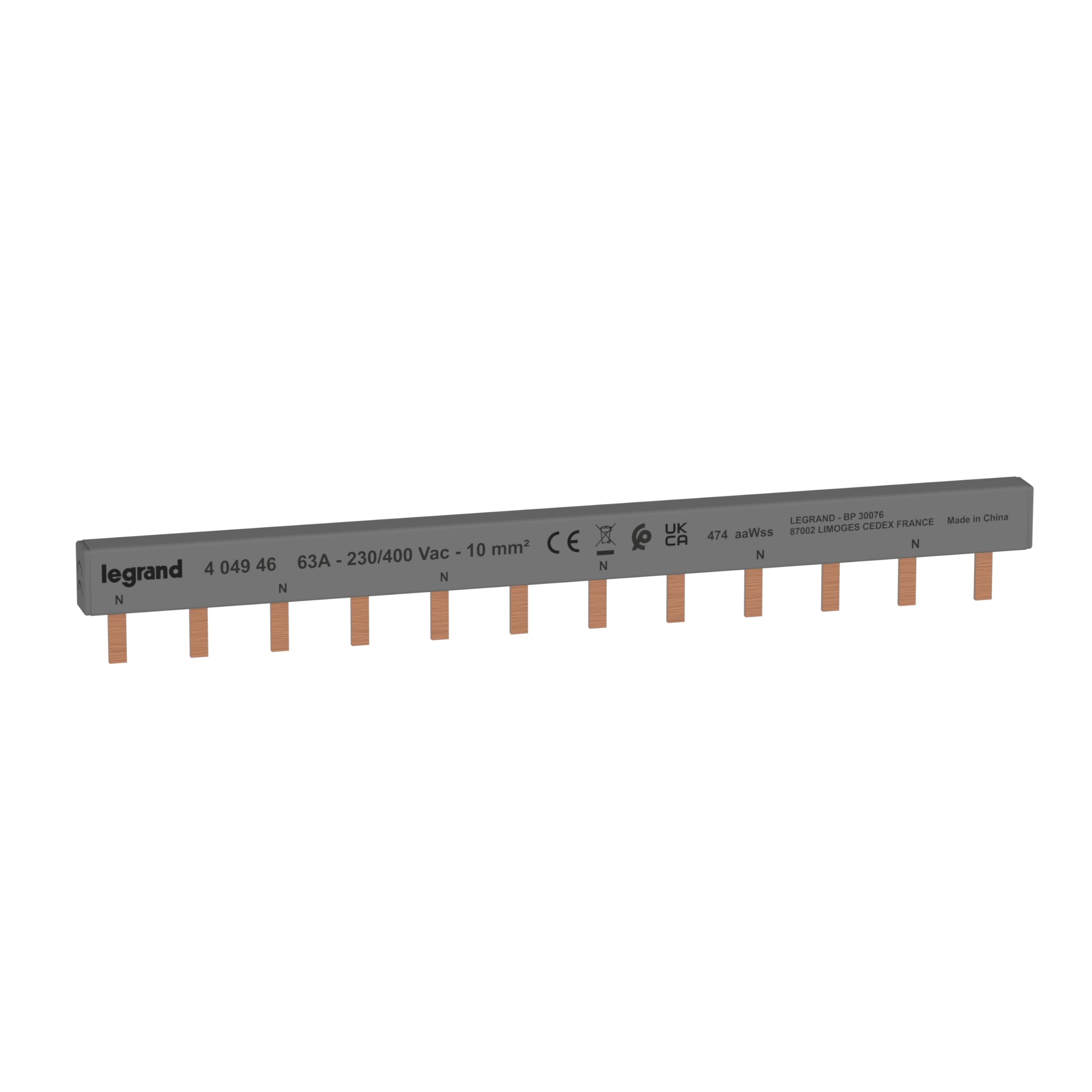 Legrand 404946E Fütterungskamm, Verteiler, Bipolar 12 Module, 6 Geräte, 1-Phase, P+N
