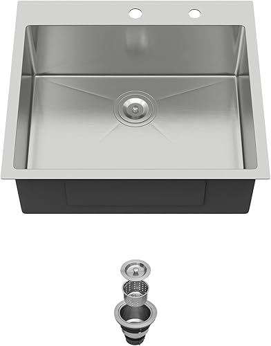 Miniatura 9 de Fregadero de lavandería negro de 25 x 22 pulgadas, montaje superior, NANO PVD, calibre 16, cuenco individual de acero inoxidable, fregadero grande y