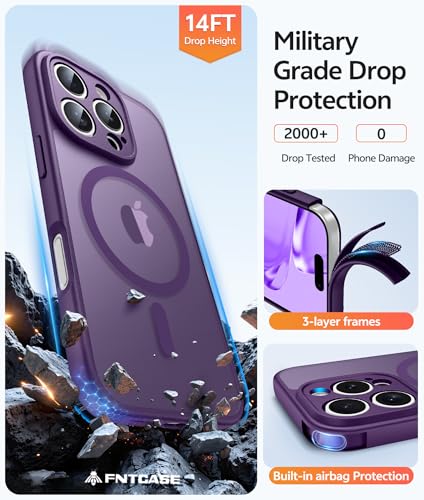 Image of FNTCASE for iPhone 16 Pro Case: [Compatible with Magsafe] Translucent Matte Cases with [Full Camera Protection] [Screen Protector] Military Grade Shockproof Protective Phone Cover - Purple