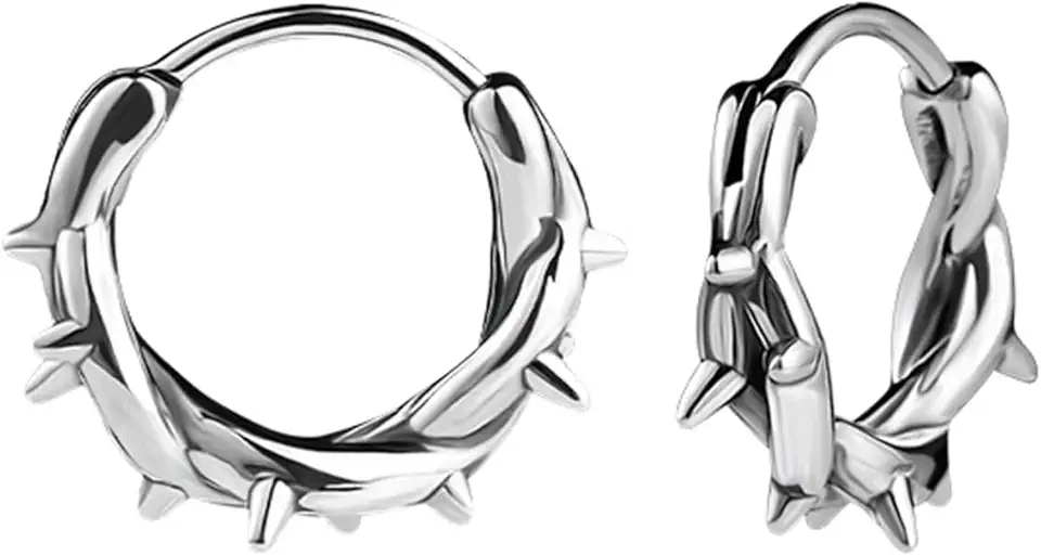 1 par de brincos de argola de aço inoxidável, adequado para homens e mulheres, revestimento prateado, estilo punk, espinhos góticos, brincos cônicos, redondos, hipoalergênicos, estilo minimalista