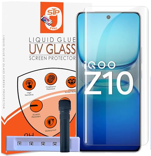 Image of STP FEEL HD+ UV Tempered Glass Screen Protector Guard Compatible For IQOO Z10 5G (6.77 Inch, Pack of 1) Full Adhesive UV Curved Case Friendly HD Clarity with easy installation kit