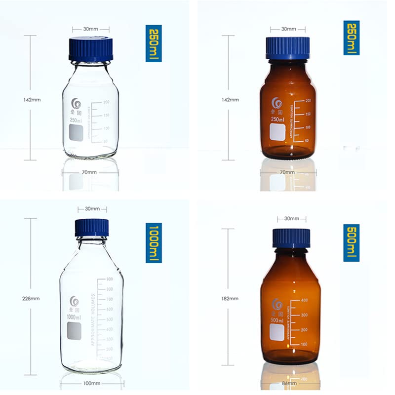 Laboratorio Transparente/Marrón Tapón de Rosca Botella de reactivo Botella sellada Botella de Muestra de Laboratorio de Vidrio(25mL 2pcs)