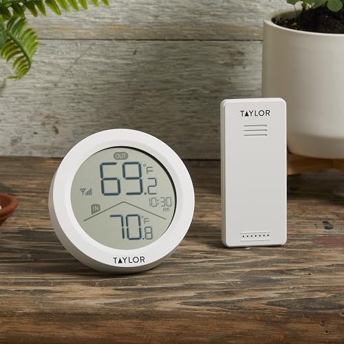 Image of Taylor Digital Modern Round Wireless in /Out Thermometer - 200 ft Range