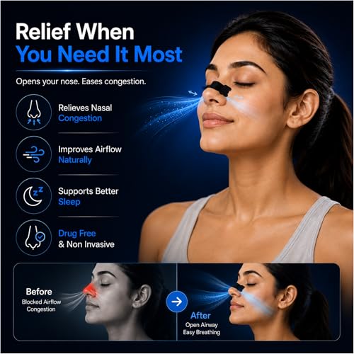Image of Atovio BreatheX Nasal Strips for Snoring & Congestion Relief | CDSCO Licensed | Extra Strength Drug-Free Nasal Dilator | Sweat-Proof Adhesive | Instant Airflow for Sleep & Sports (Black, 20 Strips)