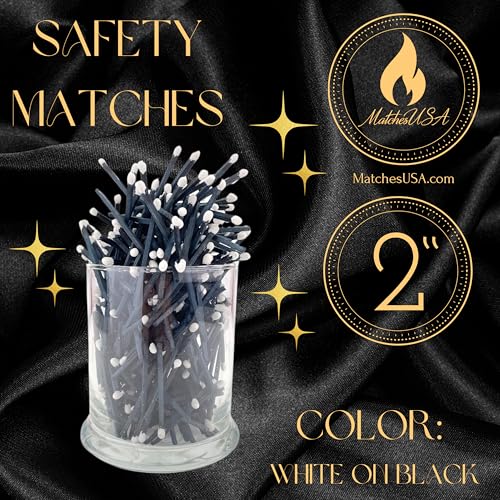 Image of 500 Count | 2 inch Black & White Matches | Strikers Included | Color Tip Wooden Match | Refill for Matchstick Jars, Candle Display, Holders & Bottles | 2 in inches Long