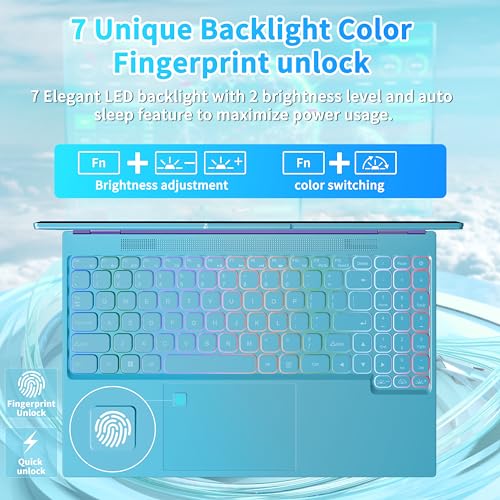Image of 16 inch Laptop Ultra-Narrow bezels 2.5K FHD(2560x1600) IPS Screen, Celeron N5095,12G RAM, 1TB SSD, 7-Color Backlit Keyboard, Fingerprint Reader, Lightweight for Study Work & Play (Blue, 1, TB)