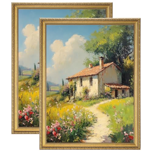 Image of eletecpro 18x24 Picture Frames Set of 2 with Clear Acrylic Cover, Gold | Ornate Vintage Gold Photo Frames Display 16x20 Photo with Mat or 18x24 without Mat for Home Wall Decor