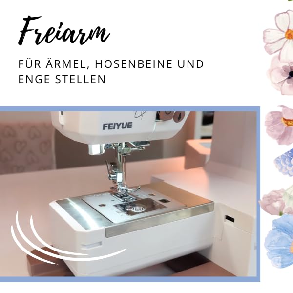 FEIYUE Flora Rosé Nähmaschine, 34 Stiche, LED, Freiarm, 38×16×28 cm, 6,4 kg, 100 W Servo, Elektrisch