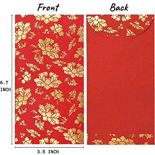 Heavy Duty Chinese New Year Red Envelopes 2022, Red Pocket Envelopes Chinese Red Packets Hong Bao Gift Money Envelopes Lucky Money Envelopes, 3 Designs 36-Pack, 3.5 x 6.7 Inches (Gold)