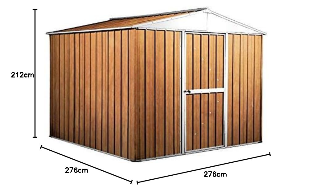 Box in Acciaio Zincato Casetta da Giardino in Lamiera 2.76 x 2.60 m x h2.12 m - 110 kg – 7.2 Metri Quadri (LEGNO)