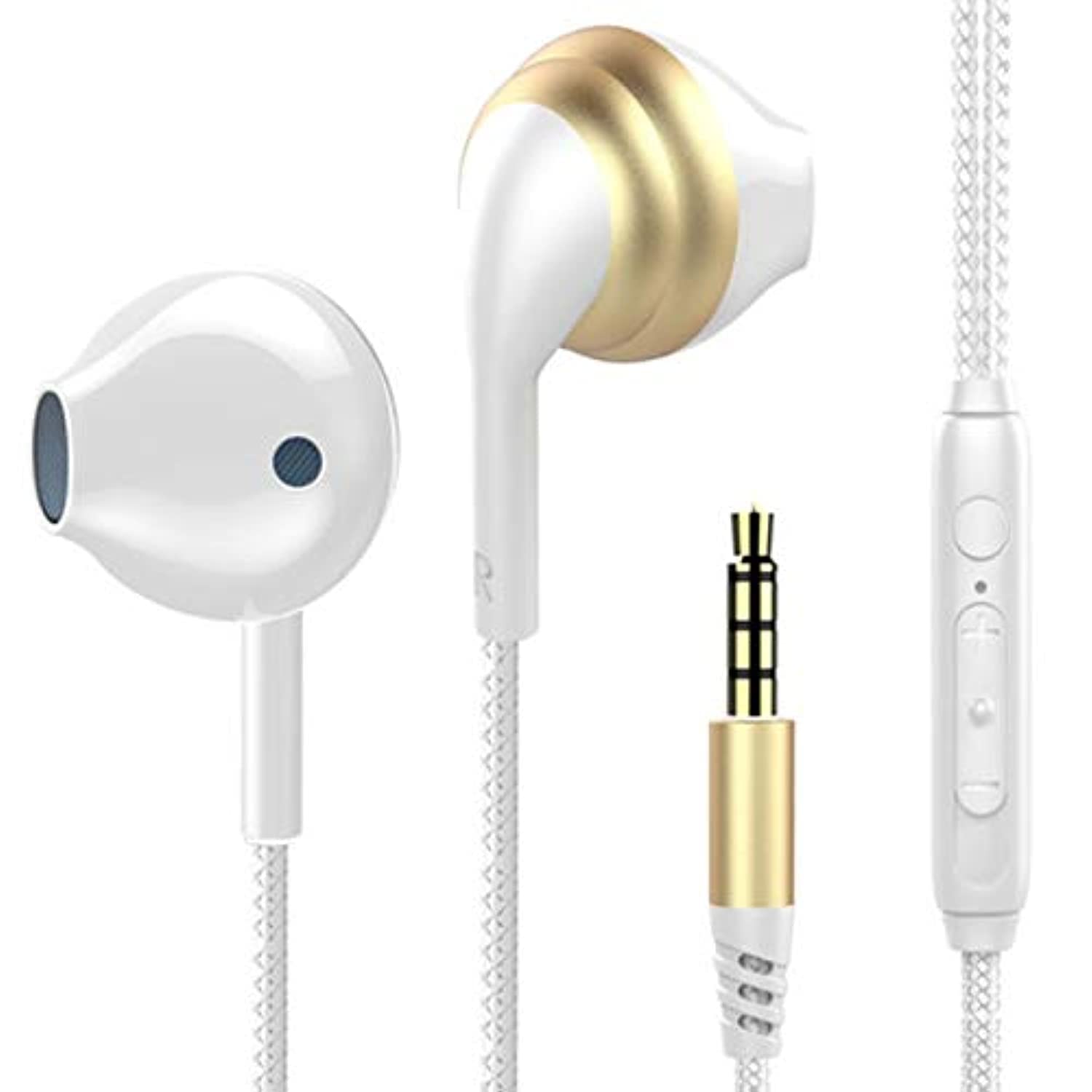 Aceed Wired Earphones Super Bass, Volume Control With Microphone, Portable Sport Lightweight Half In-ear Earphones (White and Gold)