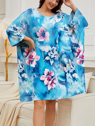 Image of Chunoy Women Oversized Nightgown Short Sleeve Sleepwear Dress with Pockets
