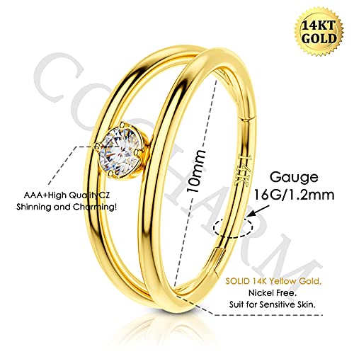 COCHARM 14K Real Gold Nose Ring 16g Double Hoop Solid Gold Daith Earrings 8mm/10mm 14Kt Yellow Gold Lip Ring 14k Gold Conch Earring Hoop 12mm2