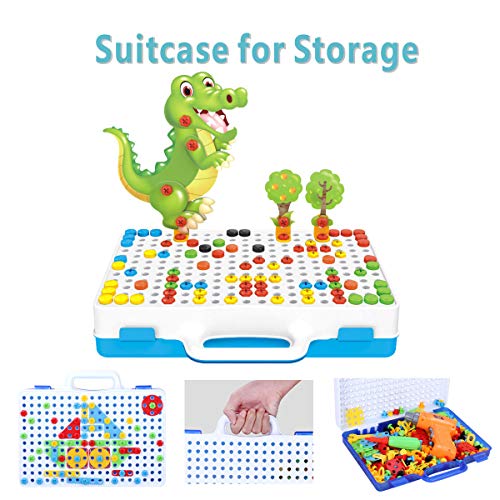 EL 212 Piece Creative Mosaic Drill Puzzle Kit, Electric Drill and Screwdriver Tool Set Toy, STEM Engineering Education Learning Building Block Toys, Game Activities Center for Kids Ages 3-10 Years