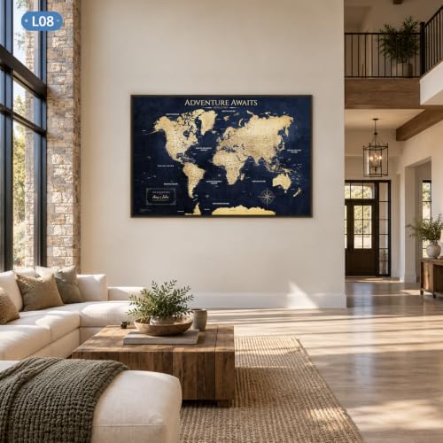 Image of IPIC Personalized Vintage Teal Framed World Map Pin Board, Size 42x28 in
