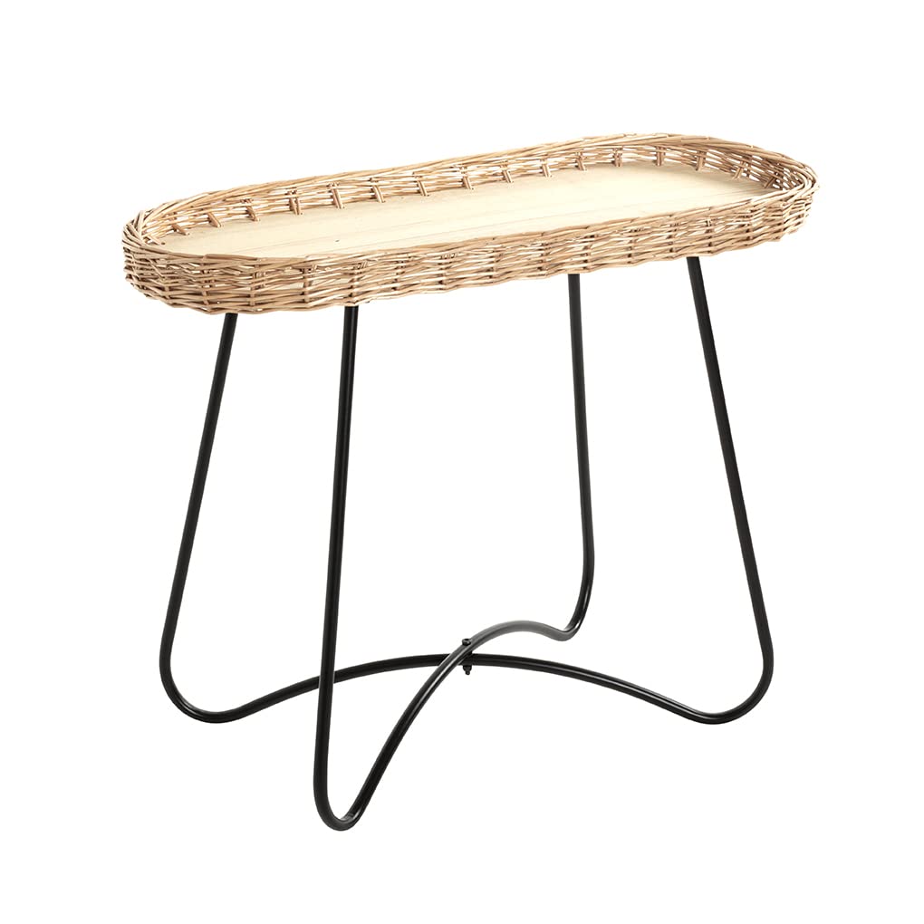 HAKU Tavolino in vimini naturale, struttura in metallo nero, legno lamellare, intreccio in vimini, tavolino da salotto - Dimensioni: L 70 x A 55 x P 33 cm Stile: Bohemian