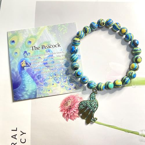 Peacock Bracelet for Women - Natural Stone Beaded Jewelry With Message Card - Inspirational Gifts for Peacock Lovers2