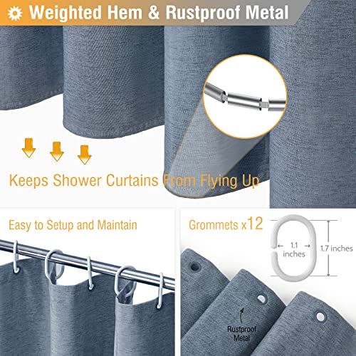 Bttn 96 Inch Extra Long Shower Curtain - Linen Textured Heavy Duty Tall Fabric Shower Curtain Set With 12 Plastic Hooks, Large Simple Neutral Cloth Shower Curtains For Bathroom, 72X96 Inch, Blue Gray #TOP2