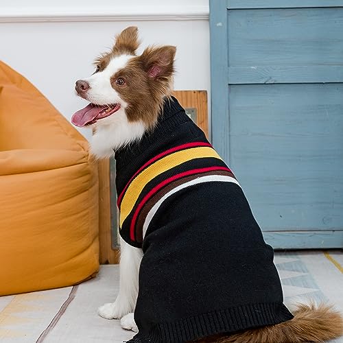 Image of PAWCHIE Dog Sweater for Large Size Girls Boys, Warm Coat Turtleneck Thick Clothes With Leash Hole, Stretchy Knitted Outfit for Small to Large Doggy Puppy Cat, Black XL