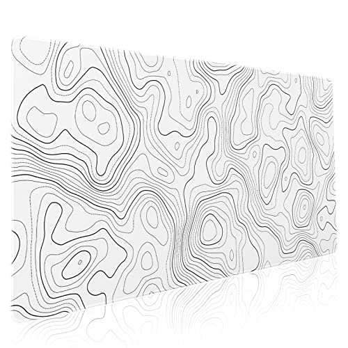 Image of Topographic Map Large Mouse Pad XXL White Lines Contour Geographic Extended Desk Mat Big 90X40 CM Non-Slip Rubber Base Stitched Edge Long Mousepad,35.4 x 15.7 Inch