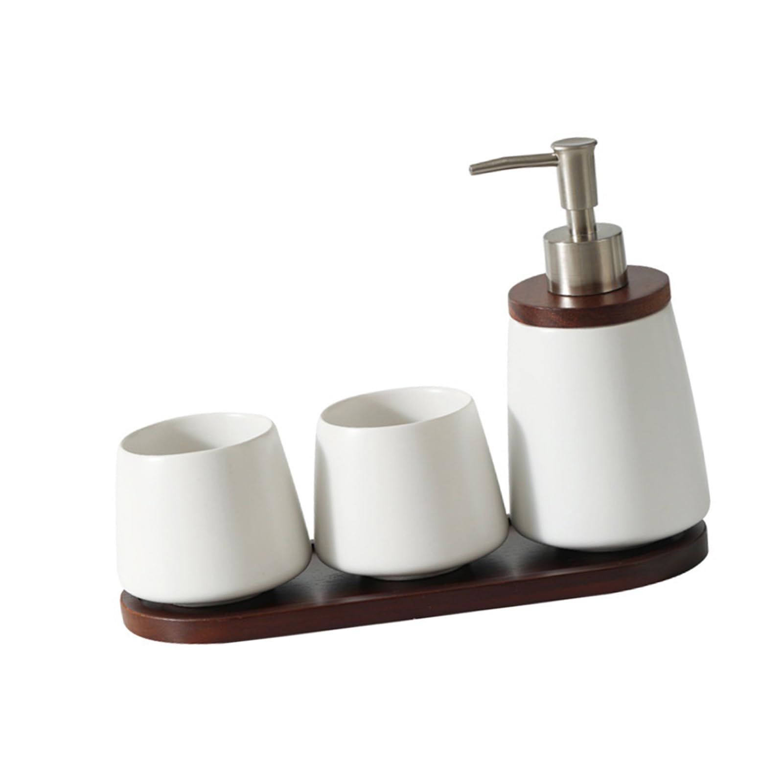 Qusinfc Ceramic Mouthwash Cup Liquid Soap Dispenser with Wooden Stand for Home and Boutiques Hotel Countertop Display Toothbrush Cup and Soap Despenser