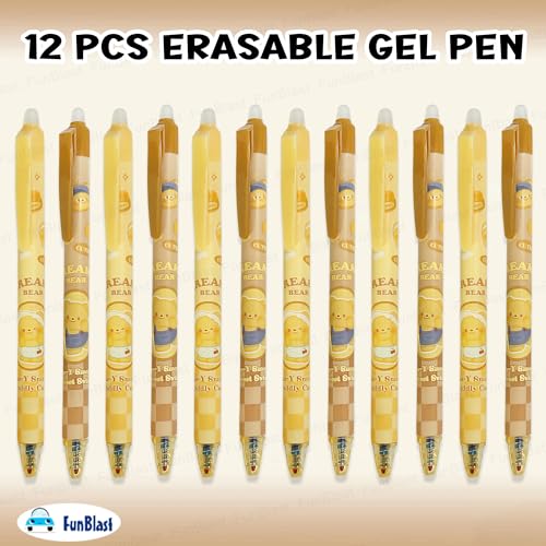 Image of FunBlast Creamy Bear Erasable Gel Pens - 12 Pcs of Gel Pen with Magic Eraser, Kawaii Gel Pens, Lightweight Gel Pen with Comfortable Grip, Stationery for School & Office - Blue Ink