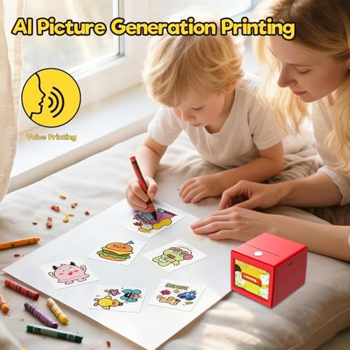 Image of TMY Smart AI Voice Sticker Printer, Kids Toys Spark Imagination Intellectual Development, Mini Thermal Label Printer with Display, Inkless Portable Sticker Maker, 4 Rolls Paper (1305) (TMY46)
