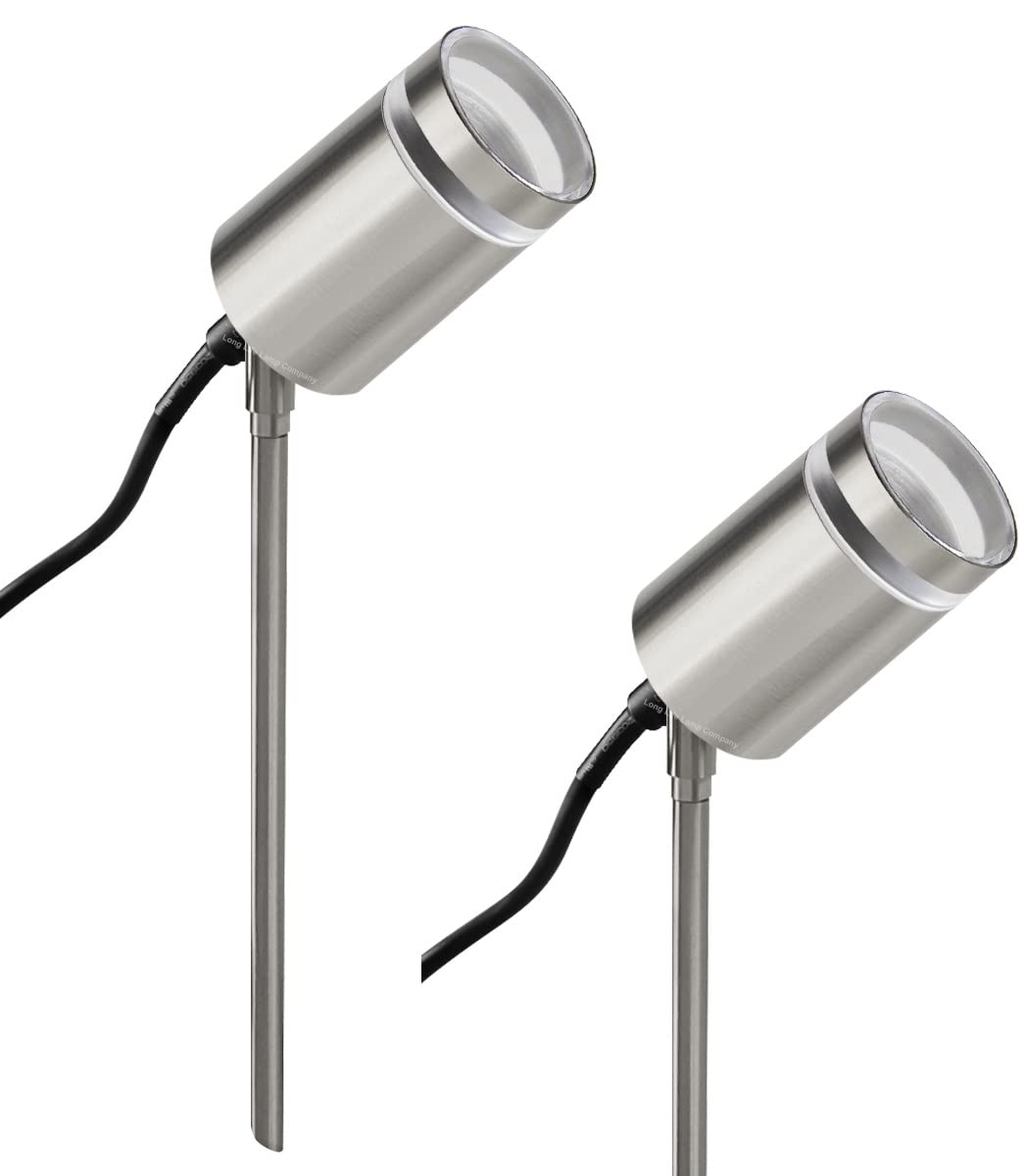 Long Life Lamp Company 2 x Garden Outdoor Spike Light Stainless Steel Clear Diffuser IP65 Ground Pathway Lighting 240v ZLC352