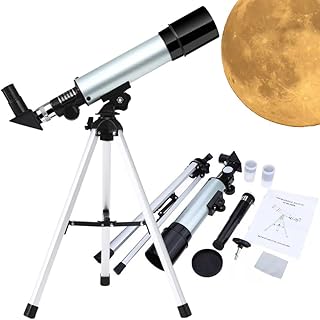 Why2Wise Refractor Telescope for Kids - 90x Magnification, 360mm Focal Length, Glass Lens, Metal Tube - Portable for Explo...
