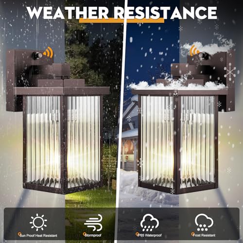 Image of 2 Pack Dusk to Dawn Outdoor Lighting, Waterproof Outdoor Porch Light with Tempered Glass, Outdoor Light Fixture for House Exterior Front Door Garage Patio(Oil-Rubbed Bronze)