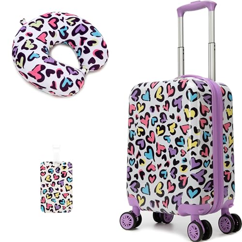 Kids Luggage with Spinner Wheels Carry on Suitcases for Girls 2 Piece Luggage Sets 16" Toddler Suitcase for Kids Rolling Suitcase Airline Approved (Bainbow Leopard)
