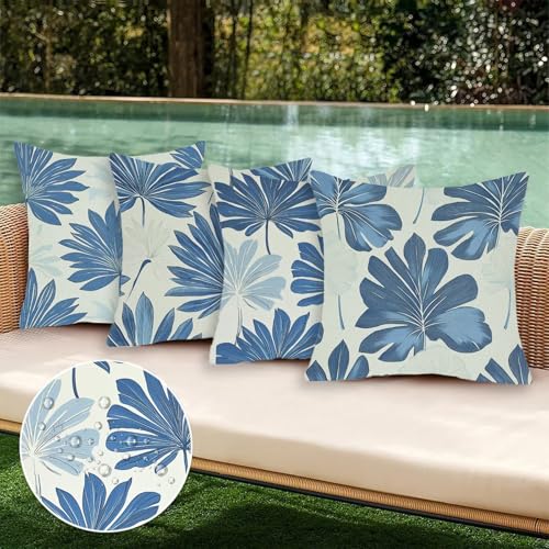 Housse de coussin 40x40 tropical extérieur imperméable lot de 4 bleu