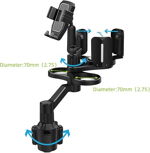 Miniatura 4 de Expansor de coche 4 en 1 con soporte de doble taza, soporte para teléfono, base ajustable 360, organizador multiusos para botellas de aperitivos,