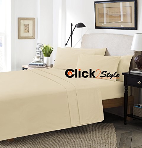 clicktostyle Fitted Valance Sheets Polycotton T180 Percale Valances Pillow Cases Sold Separately (Double, Mocha)