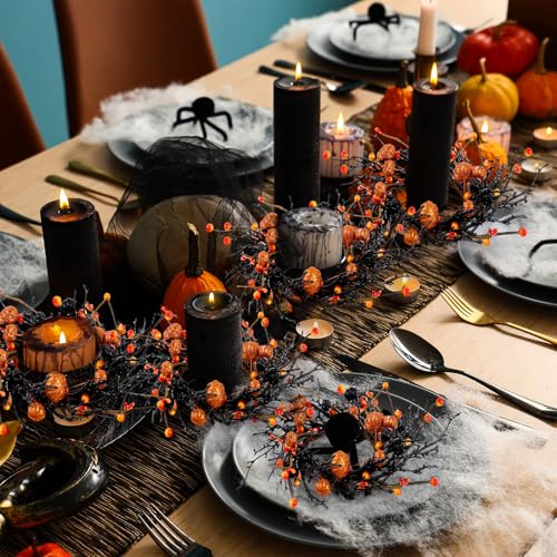 Image of 4 PCS Halloween Candle Rings Wreaths Black Orange Berries & Pumpkin Candle Rings Mini Wreath 3.5 Inch Center for Pillar Candle Halloween Fall Thanksgiving Party Home Table Indoor Decorations