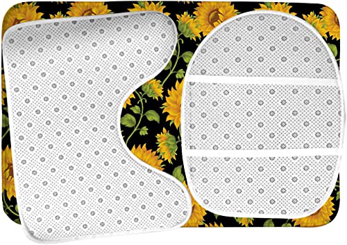 Badezimmerteppich-Set, 3-teilig, Vintage-Sonnenblumen, waschbare Badteppiche, rutschfest, mit Rückenpolster, Konturteppich und Toilettendeckelbezug – Bild 6